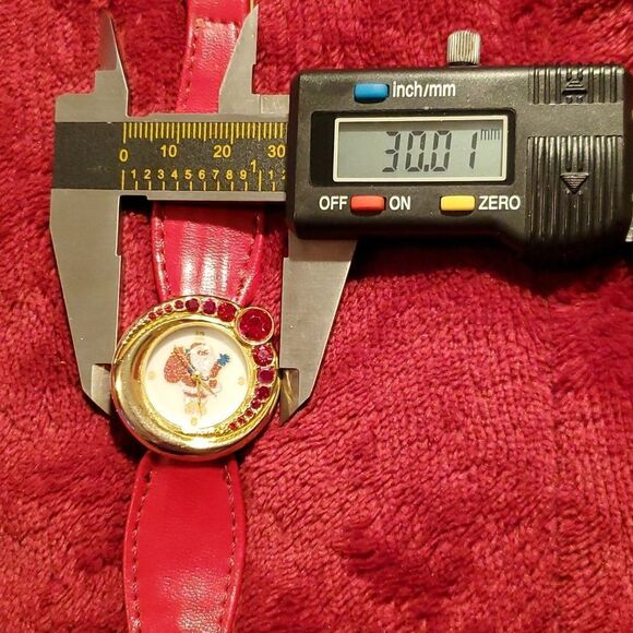 Santa Claus Christmas Rubies Red‎ Crystals Leather Band Gold Tone Sparkle Watch - Picture 10 of 10